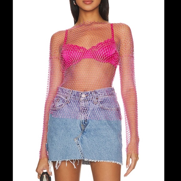 superdown Tops - Superdown Karolie Sheer Rhinestone Top - with blemish